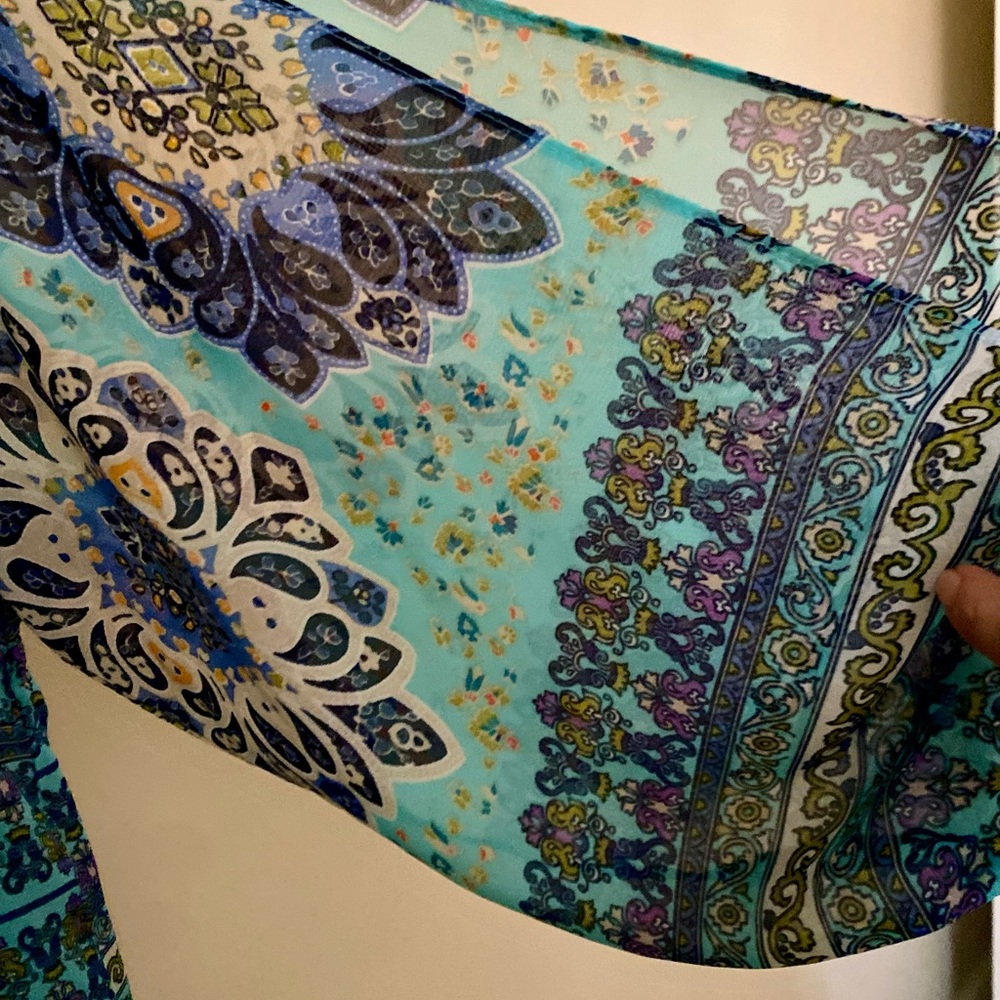 My Michelle Blue 3/4 Sleeve Tie Front Coverup - Picture 3 of 3